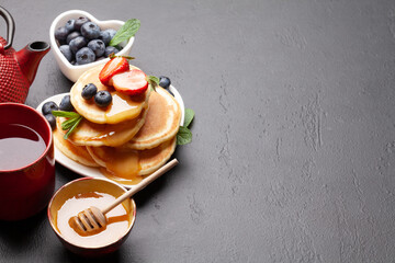 Sticker - Healthy breakfast with pancakes and herbal tea