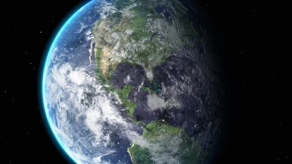 Wall Mural - sunrise and shadow on the earth in space with star in universe. world realistic atmosphere 3d volume