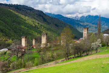 Wall Mural - Beautiful old village Lengeri with its Svan Towers. Great place to travel. Georgia