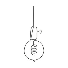 Wall Mural - Loft Light bulb in one line drawing. Vector Edison lamp in Doodle style isolated on white background. Editable stroke