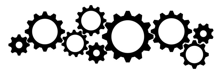 nvis4 NewVectorIllustrationSign nvis - gears icon . cogwheel group - cog wheel sign . vector graphic design / illustration - black - simple transparent industry banner - AI10 / EPS10 . g10542