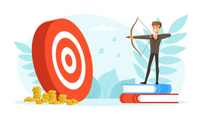 Sticker - Successful Businessman Aiming the Target, Business Person Reaching for Target and Goal Vector Illustration