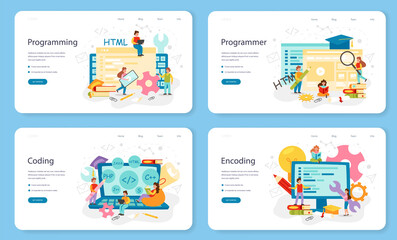 Wall Mural - programming web banner or landing page set. it education