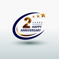 2 years golden happy anniversary logo celebration vector graphic