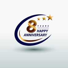 8 Years Golden Happy Anniversary Logo Celebration Vector Graphic