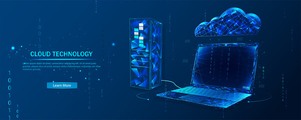 Wall Mural - cloud technology. data transfer scheme, polygonal secure connection, cloud computing, server room, d