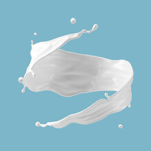 3d Render, Twisted Spiral Milk Splash Illustration Isolated On Blue Background. White Paint Splashing. Abstract Liquid Clip Art