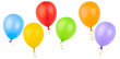 six multicolored balloons on an isolated white background