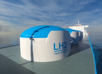 Liqiud Hydrogen renewable energy in vessel - LH2 hydrogen gas for clean sea transportation on ship with composite cryotank for cryogenic gases