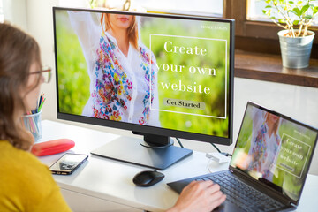 woman entrepreneur making her  website