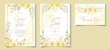 Beautiful Wedding Invitation Template With Hand Drawn Yellow Roses