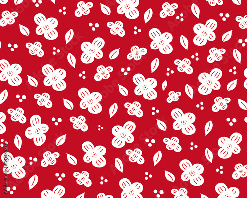 北欧和風花柄パターン背景 赤 Vector De Stock Adobe Stock