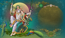 High-Resolution Indian God Radha Krishna Illustrations, Digital Paintings Calendar Layout.