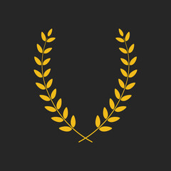 Wall Mural - Golden laurel wreath icon isolated on black background. Vector illustration.