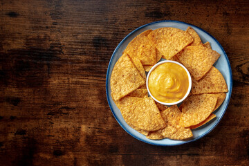 Poster - Nachos, Mexican tortilla chips, shot from above on a wooden background