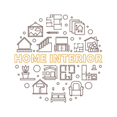 Poster - Home Interior vector circular concept linear illustration