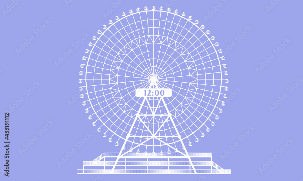時計のある大きな観覧車の白抜き 青背景 ベクターイラスト Activity Wall Mural Activi Cat Wings 時計のある大きな観覧車の白抜き 青背景 ベクターイラスト Activity Wall Mural Activi Cat Wings