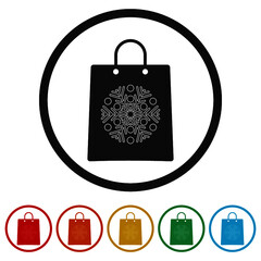 Sticker - Shopping bag ring icon isolated on white background color set