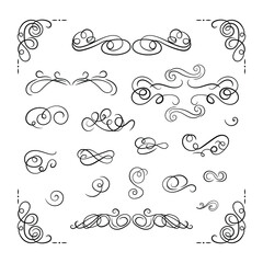 Wall Mural - Vector set of filigree swirls, black lines isolated on white background, vintage design, elements collection.