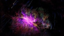 Abstract 3D Digital Art Flight Into The Colorful Crab Nebula Pulsar Galaxy Animation. 4K 3D Illustration Space Exploration To Vivid Glow Crab Nebula Galaxy. Science Fiction Space Universe Travel.
