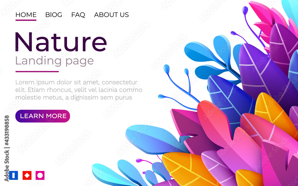 Landing page template with green trendy exotic palm leaves background ...