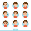 Vector cartoon set of a little boy in different postures with various emotions. Set 3 of 3.
