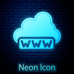 Glowing neon Software, web development, programming concept icon isolated on brick wall background. Programming language and program code on screen laptop. Vector