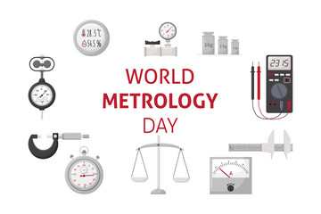 world metrology day. may 20. banner with measuring instruments. template for background, banner, car