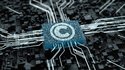 Wall Mural - global copyright on the internet. a virtual center of intellectual property in an abstract online ci