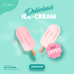 Sticker - Social Media Ice Cream Post Or Template With Best Offer Label For Advertising.