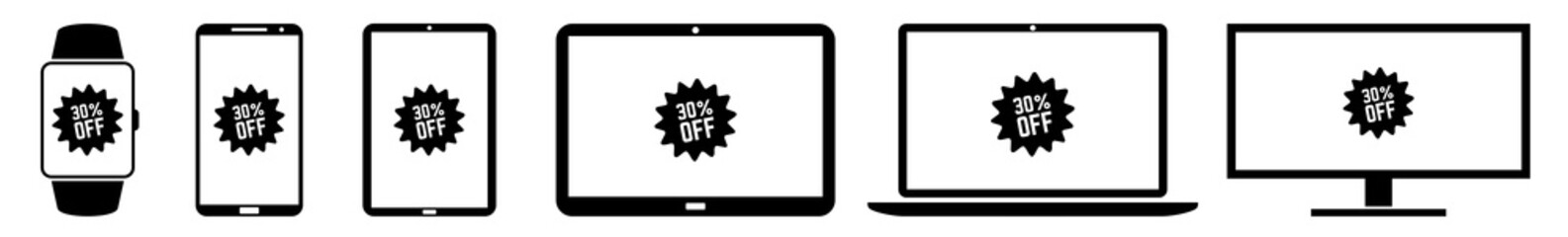 Wall Mural - display 30, percent, off, label, badge, price, tag, sticker icon devices set | web screen device onl