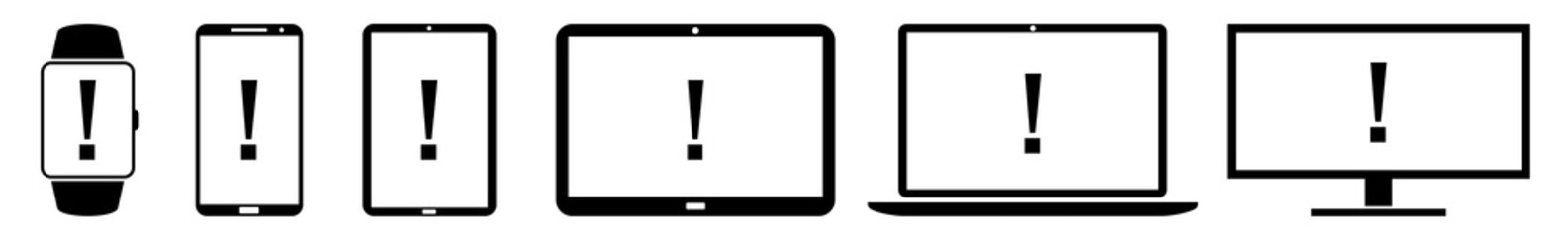 Wall Mural - display exclamation mark icon devices set | web screen device online | laptop vector illustration | 