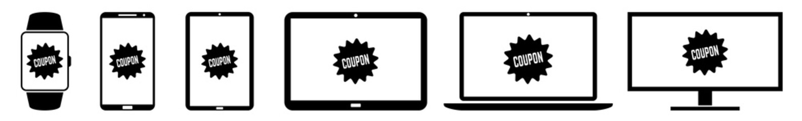 Wall Mural - display coupon, badge, price, tag, sticker, logo icon devices set | web screen device online | lapto