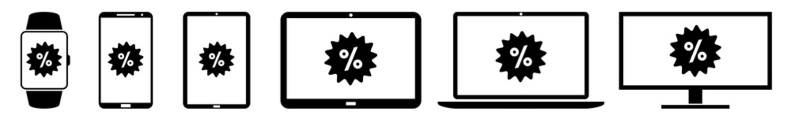 Wall Mural - display percent, label, badge, price, tag, sticker, logo icon devices set | web screen device online