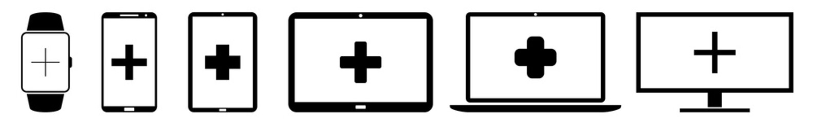 Wall Mural - display plus, cross, addition, summing, positive, adding, and, up icon devices set | web screen bonu