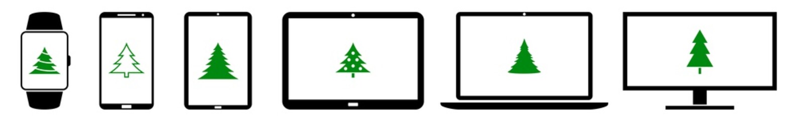 Wall Mural - display christmas, tree, trees, xmas, fir, green icon devices set | web screen device online | lapto