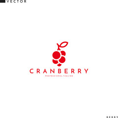 Poster - Cranberry logo. Fresh berries. Isolated cranberries with leaves