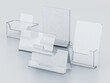 Plexiglass acryclic brochure hoders isolated on white background. 3D illustration
