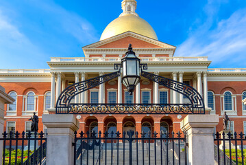 Massachusetts Old State House in Boston historic city center, located close to landmark Beacon Hill and Freedom Trail.