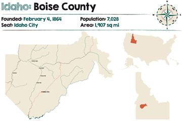  Large and detailed map of Boise county in Idaho, USA.