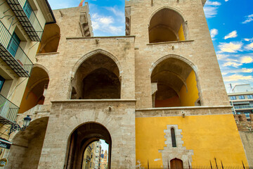 Spain, colorful Valencia streets in historic city center.