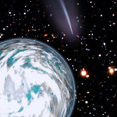 Wall Mural - comet over the earth. meteor rain. the elements of this image furnished by nasa.