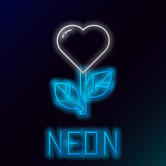 Sticker - Glowing neon line Heart shape in a flower icon isolated on black background. Colorful outline concept. Vector