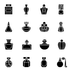 Perfume bottle icon set 2 with white background. filled icon style.