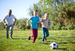 © caftor - family with children playing soccer on the grass in the park
