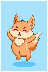 Wall Mural - Cute and funny small fox cartoon illustration