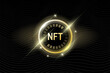 © Azat Valeev - NFT non-fungible gold token on black background. Online money for buy exclusive art poster. Pay for unique collectibles in games banner. Blockchain technology crypto shiny coin. EPS illustration