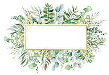 Watercolor Botanical Green Leaves Frame Illustration