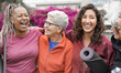 © Sabrina - Multi generational women having fun together at park after yoga class - Multiracial people meeting each other outdoor