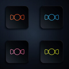 Canvas Print - Color neon line Bow tie icon isolated on black background. Set icons in square buttons. Vector